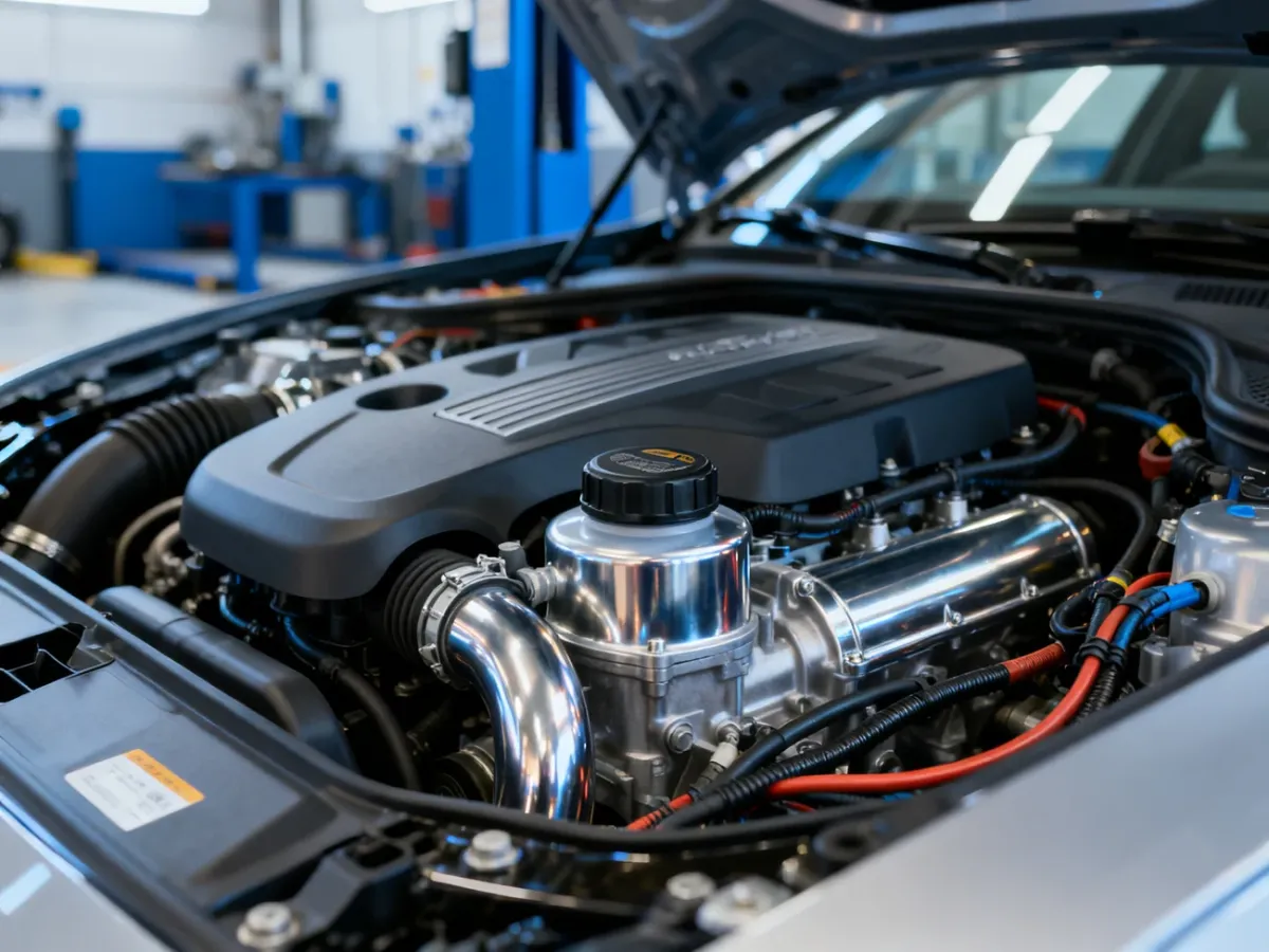 Zadbana komora silnika Toyoty Auris w profesjonalnym serwisie, podkreślająca stan techniczny i dbałość o podzespoły.