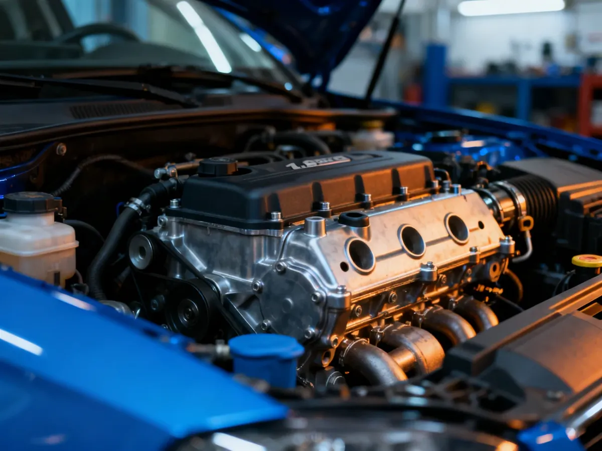 Komora silnika benzynowego 1.8 w Toyocie Avensis z widocznymi detalami jednostki napędowej.